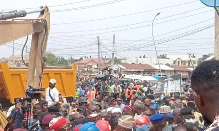 Wike storms scene of collapsed building in Abuja, insists structures without approval will go down